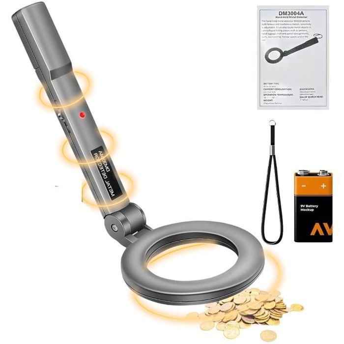 Détecteur de Métaux Portable Haute Sensibilité - Tête Pliable - Gris
