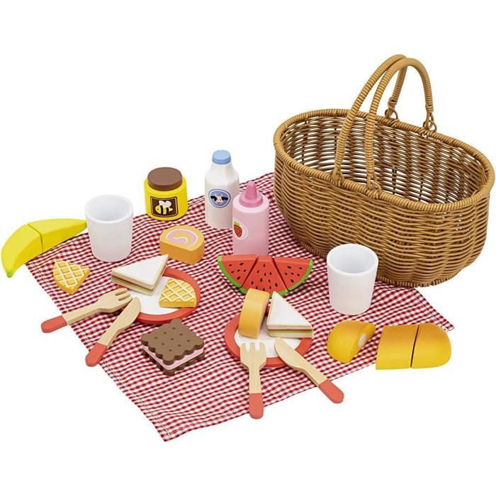 Ensemble de Pique-Nique - VIGA - Panier Tressé - 2 Assiettes - 2 Tasses - 18 mois et plus