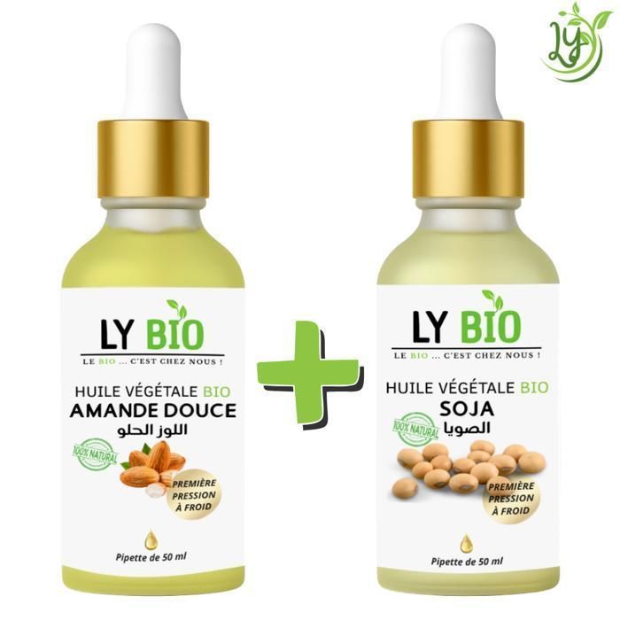 LYBIO PACK HUILE AMANDE DOUCE 50ML - PIPETTE + HUILE SOJA 50ML - PIPETTE
