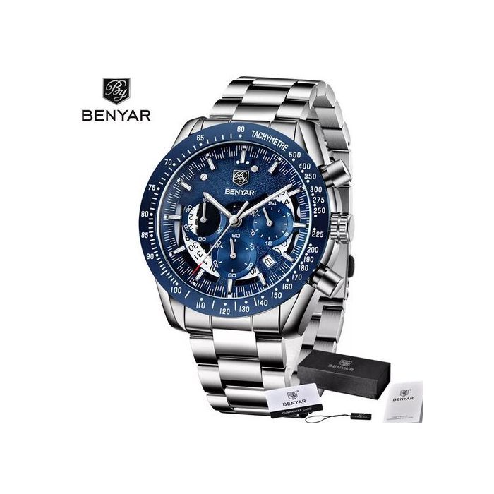 Montre homme - BENYAR - Chronographe - Acier inoxydable - Noir - Étanche