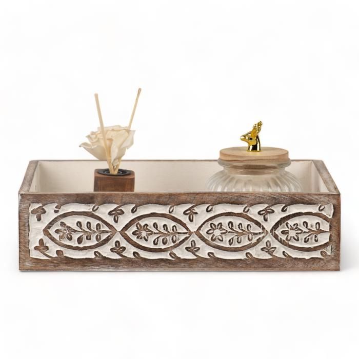 PLATEAU DOFTA ENGRAVE NATURAL BLANC EN MDF 30X20X8 CM