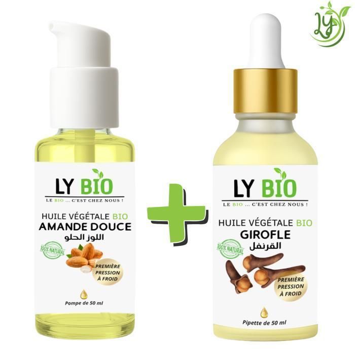 LYBIO PACK HUILE AMANDE DOUCE 50ML - POMPE + HUILE GIROFLE 50ML - PIPETTE