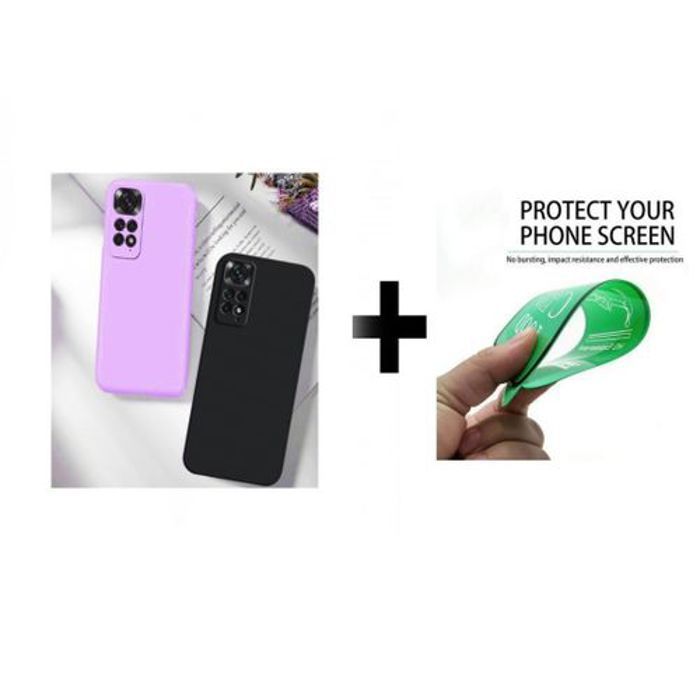 Case Pack : 2 Pochette Redmi Note 11 4G Silicone Noir Et Mauve + Protection Incassable