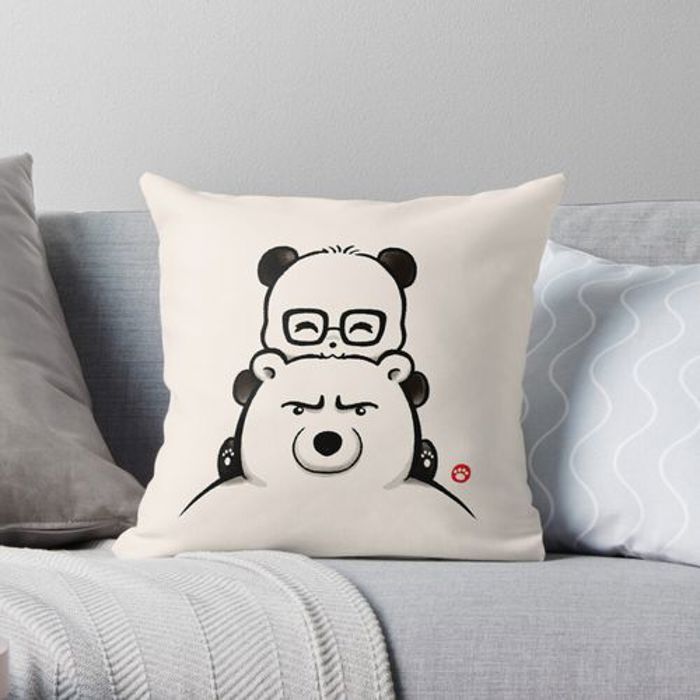 Housse de coussin - Panda et ours polaire - 40x40 cm - Tissu satin - Lavable en machine - Résistante