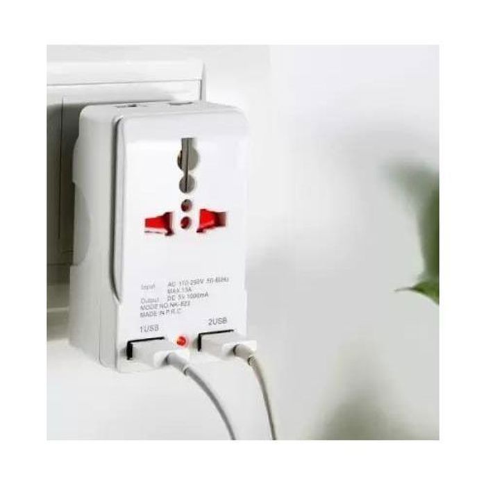 Adaptateur de voyage - Universel - 2 ports USB - Blanc - Sécurité intégrée - 150 pays compatibles