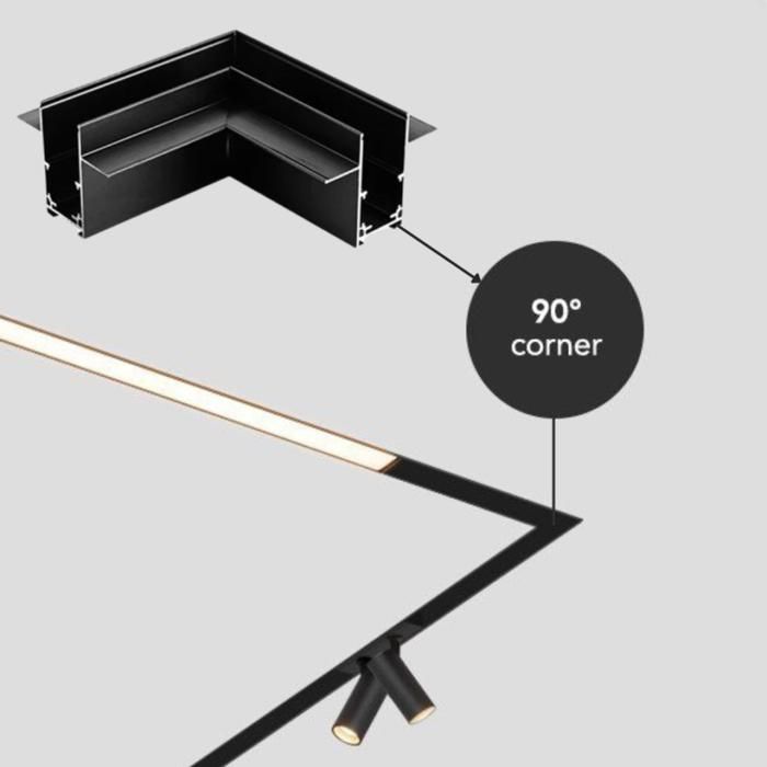 Connexion Angle 90 Rail Magnétique Encastre Aluminium – Noir