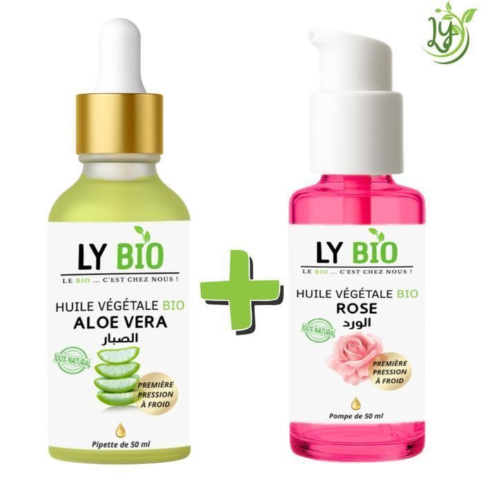 LYBIO PACK HUILE ALOE VERA 50ML - PIPETTE + HUILE ROSE 50ML - POMPE