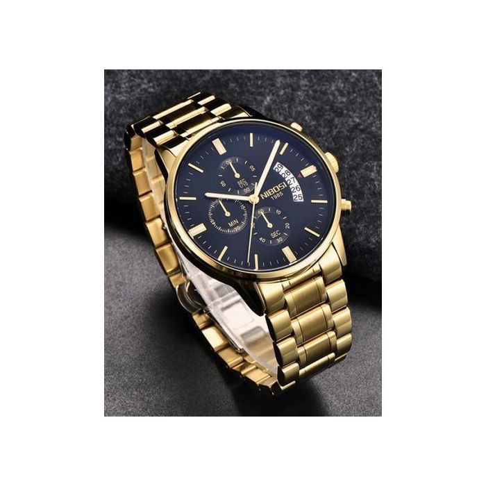 Montre chronographe - NIBOSI - N 1985 - Doré - Acier inoxydable - Résistante à l'eau