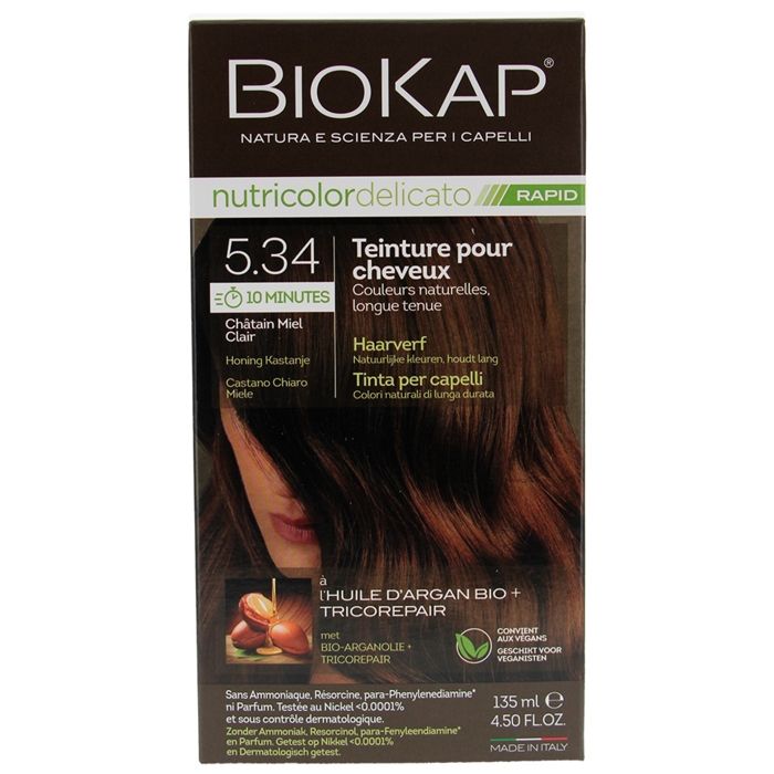 Coloration - Biokap - Nutricolor Delicato Rapid 5.34 - Châtain Miel Clair - 135ml - Sans ammoniaque