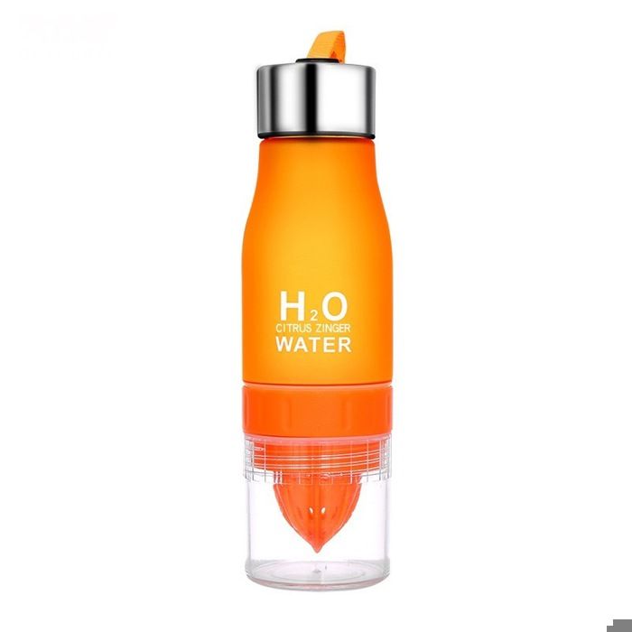 2in1 Bouteille d'eau de sport sans BPA, gourde portable anti-fuite, gourde d'escalade, presse citron, mon infuseur boisson HI, 650ml