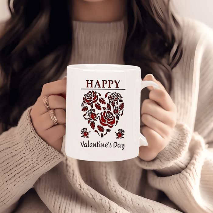 Tasse isotherme en céramique rose pour la Saint-Valentin - Idéale pour les boissons chaudes et froides, réutilisable, lavage à la ma
