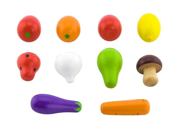 Jouet éducatif - Viga Toys - Ensemble de légumes et fruits - 10 pièces - Bois d'hévéa - Peintures non toxiques