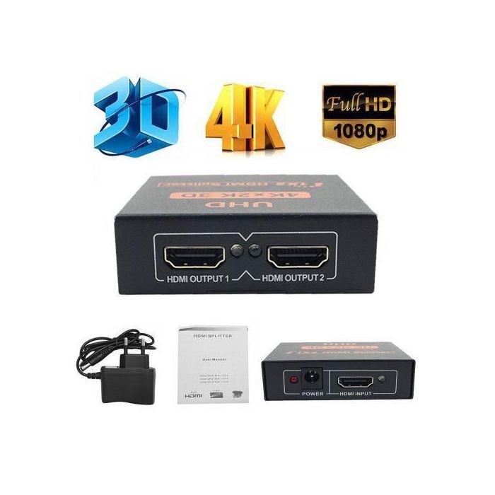 Splitter HDMI 2 Ports 4K 3D 1 In 2 Out Video.