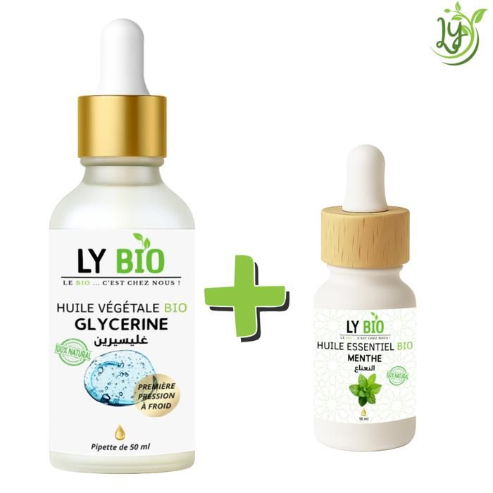LYBIO PACK HUILE GLYCERINE 50ml - PIPETTE + HUILE ESSENTIEL MENTHE 10ML