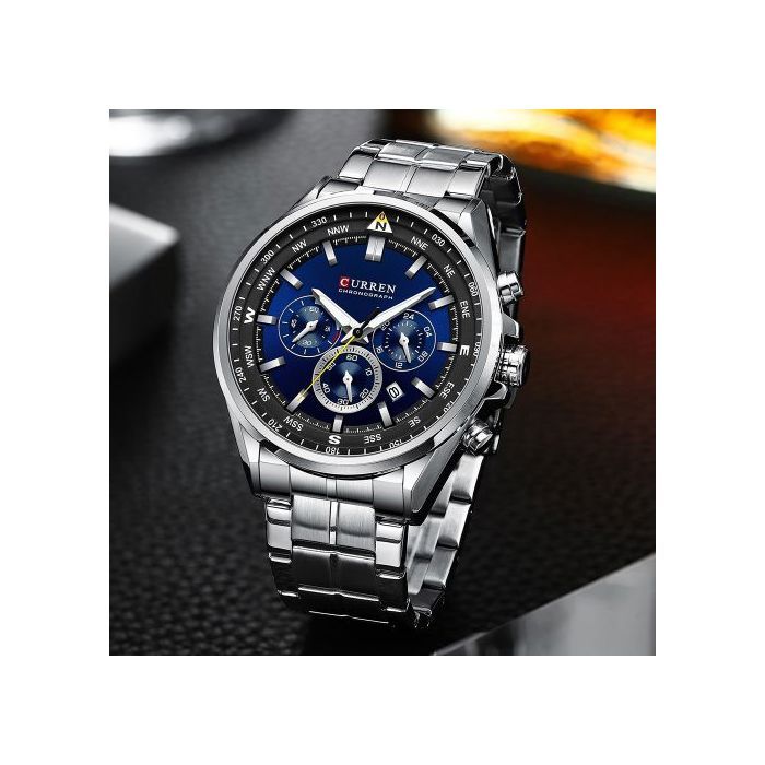 Montre de sport - CURREN - Modèle à quartz - Inoxydable - Résistante à l'eau - Chronographe argenté