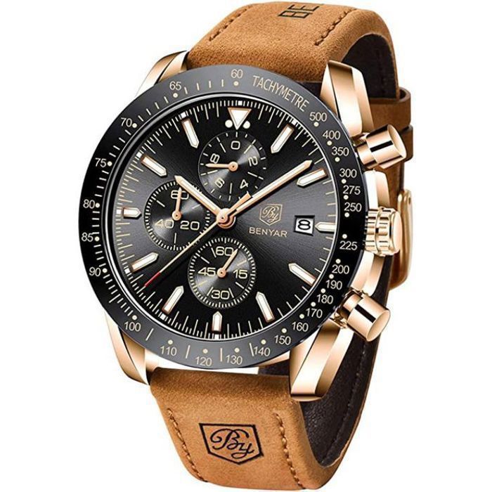 Montre - Benyar - Chronographe - Cuir Marron - Etanche 3 ATM - Quartz - Analogique