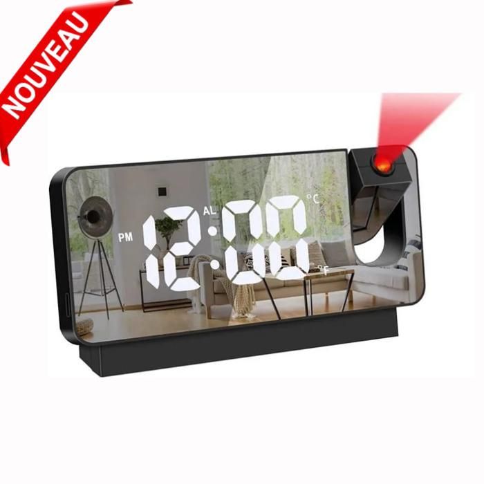 Réveil numérique - Non spécifié - 7,4 pouces - Chargeur USB - Projection murale - Alarme double