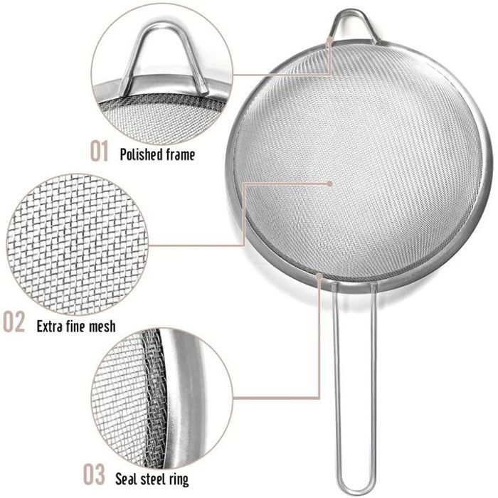 Passoire et Tamis de Cuisine - Acier Inoxydable - Maille Fine - Ø 20cm - Argenté