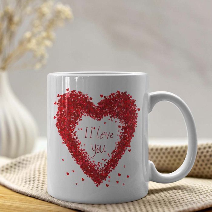 Tasse à Café - OUTFITS AND MORE - Motif Cœur Rouge - 11 oz - Compatible Lave-Vaisselle - Céramique