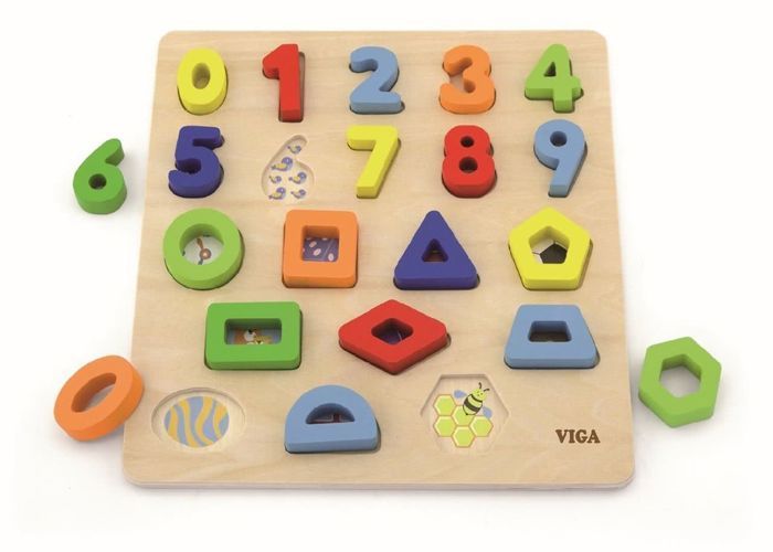 Puzzle en bois - Block Puzzle - Numbers & Shapes - 20 pièces - Coloré - Pour enfants à partir de 18 mois