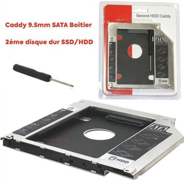 Adaptateur de Caddy Disque Dur, Support SSD HDD 9.5 mm SATA vers SATA pour HP Dell Acer ASUS Lenovo Ordinateurs Portables