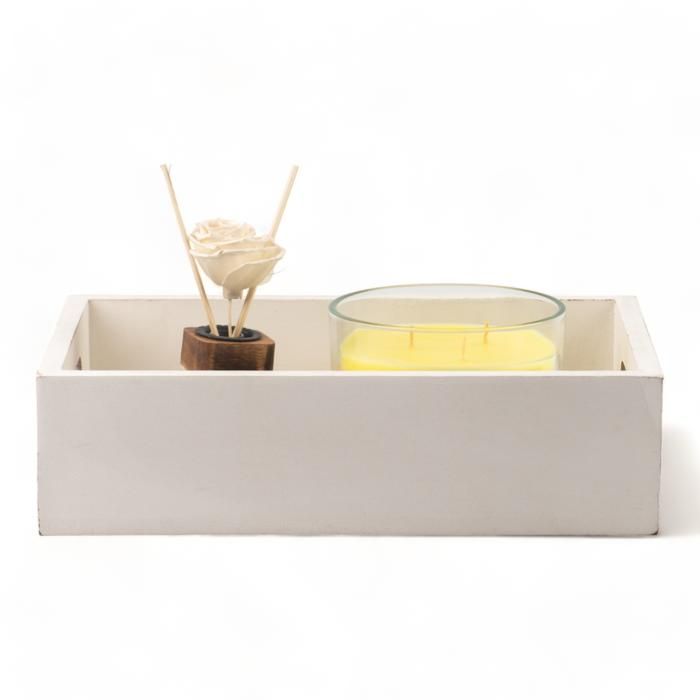 PLATEAU MANDALA SCULPTEE BLANC EN MDF 30X20X8
