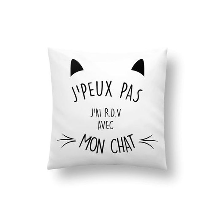 Coussin - J'peux pas j'ai R.D.V - 40x40 cm - Housse en satin - Rembourrage en polyester - Design contemporain