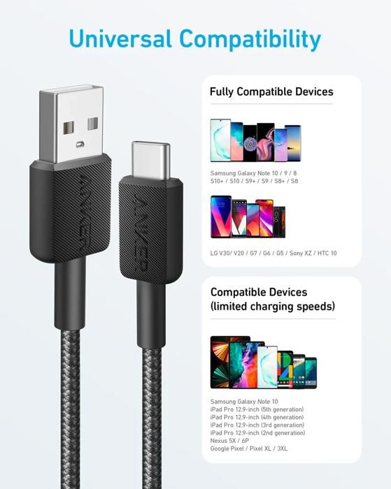 CABLE 322 USB-A TO USB-C (6FT BRAIDED) BLACK ANKER