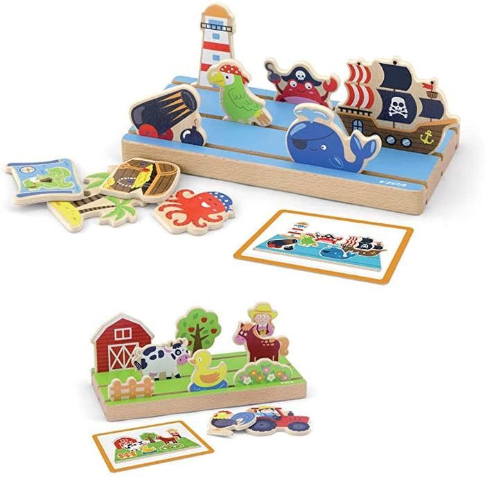 Jeu éducatif - Viga Toys - Learning Space and Distance - Plateau en bois - Formes en bois - À partir de 18 mois