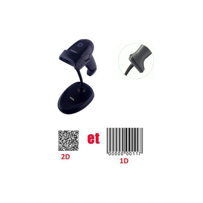 HENEX Lecteur code barre 1D et 2D avec Support  Professionnel(avec fil)
