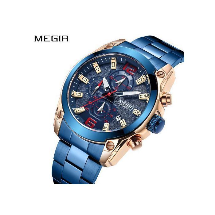 Montre analogique - MEGIR - 2063 - Acier inoxydable - Résistante à l'eau 30M - Chronomètre