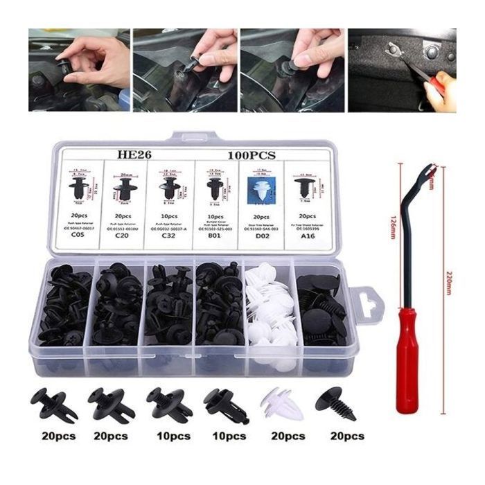 Kit de 100 clips de fixation de carrosserie de voiture mixte avec outil de suppression