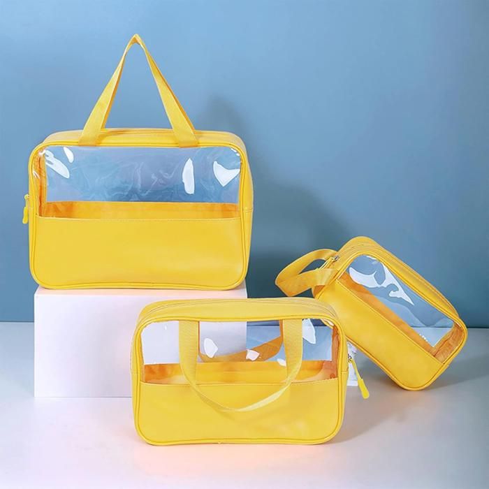 3 trousses de rangement imperméable pour cosmétiques et articles de toilette . Jaune