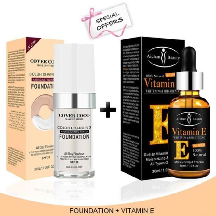 Aichun Beauty PACK 1 Bouteille Cover Coco Foundation + 1 Sérum Vitamine E Pour Soin De Visage 30ml
