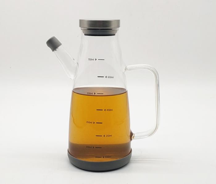 BOUTEILLE D’HUILE EN VERRE AVEC COUVERCLE ET BASE