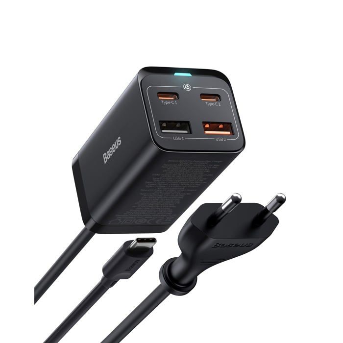 Chargeur Rapide - BASEUS - GaN3 Pro 65W - 4 Ports - Câble Type-C 1M - Compatible iPhone et Samsung