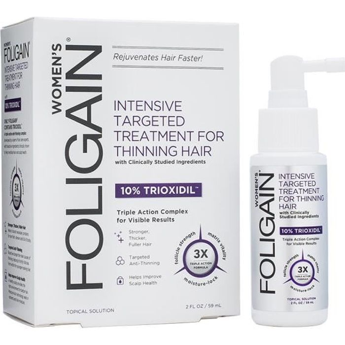 FOLIGAIN Lotion ANTI CHUTE DE CHEVEUX et CALVITIE pour Femme | Riche en TRIOXIDIL 10% | Soin cheveux fins - Stimule la REPOUSSE