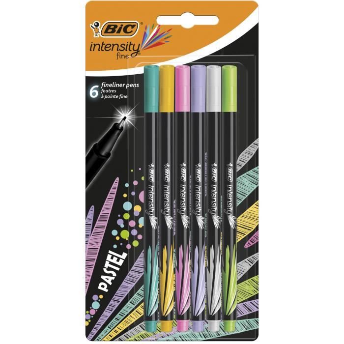 BIC Intensity Stylos Feutres Pointe Fine (0,8 mm) - Couleurs Assorties Pastel, Blister de 6