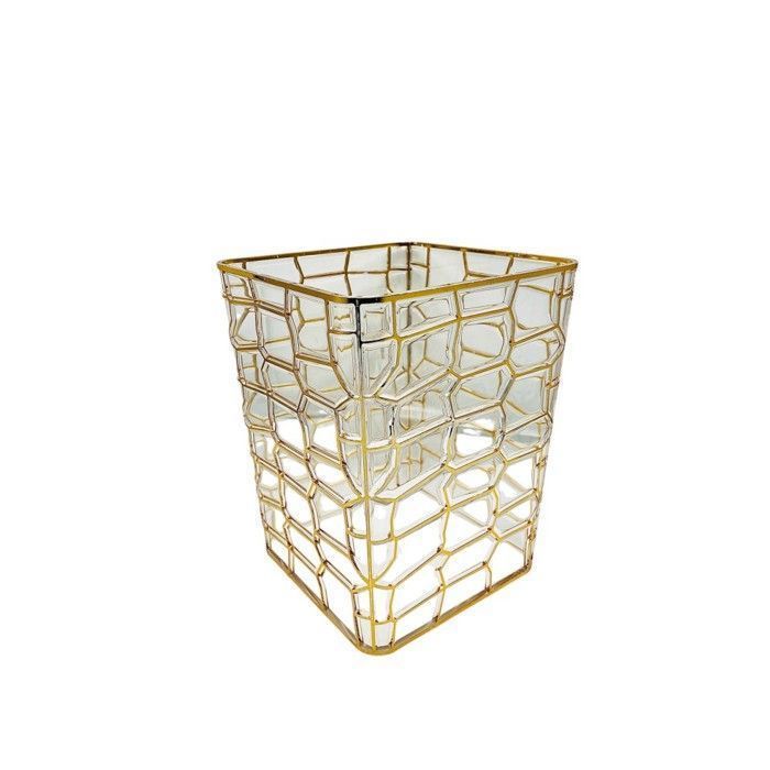 Poubelle - Acacia - Rayé doré - Élégance - Chic - Rangement intérieur