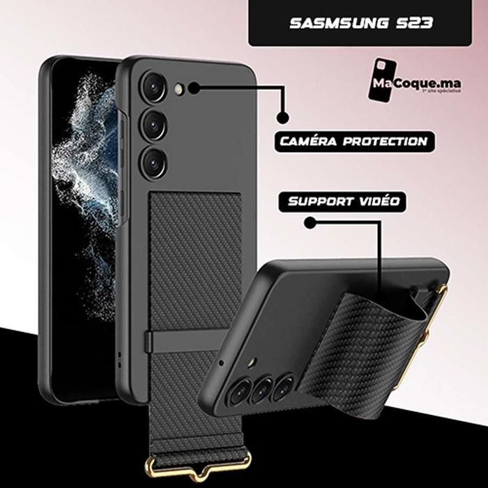 CARBONDragonne Coque Samsung S23 normal Bracelet Elastique Béquille UltraMince