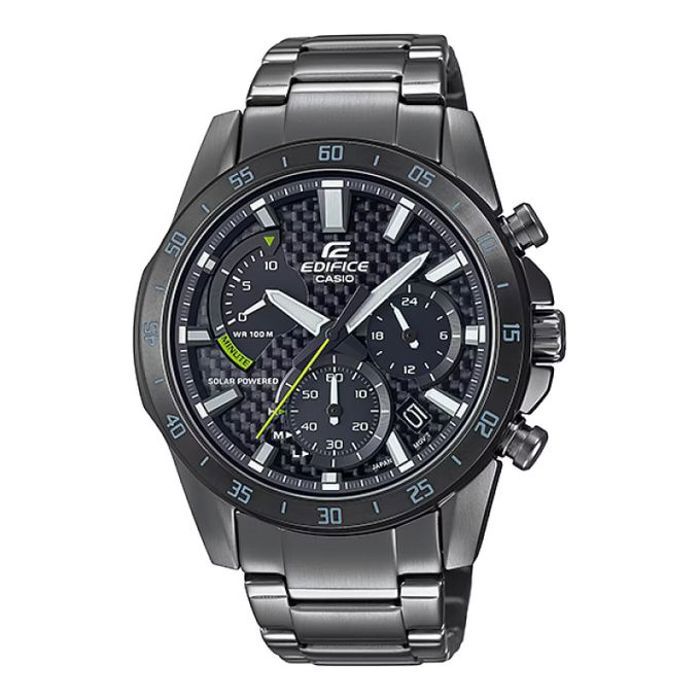 Montre - CASIO - Solaire - Cadran en fibre de carbone - Acier inoxydable noir - Étanchéité 10 Atm