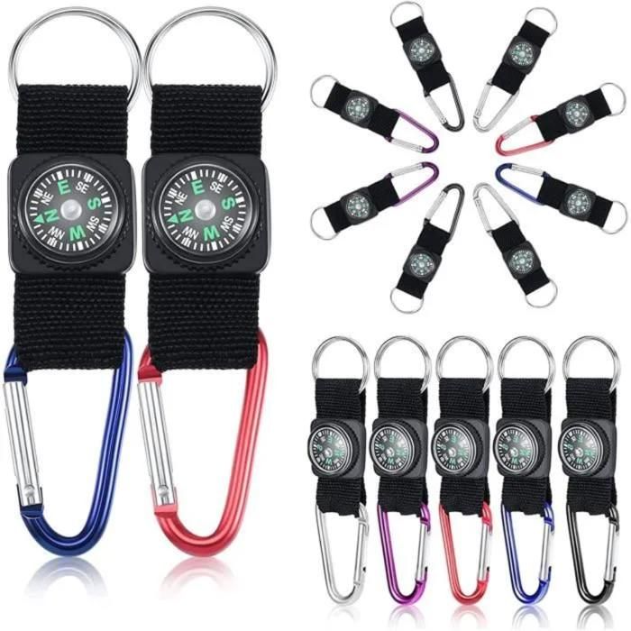 Mousqueton militaire simple avec boussole et anneau pour porte-clés(Couleur aléatoire)