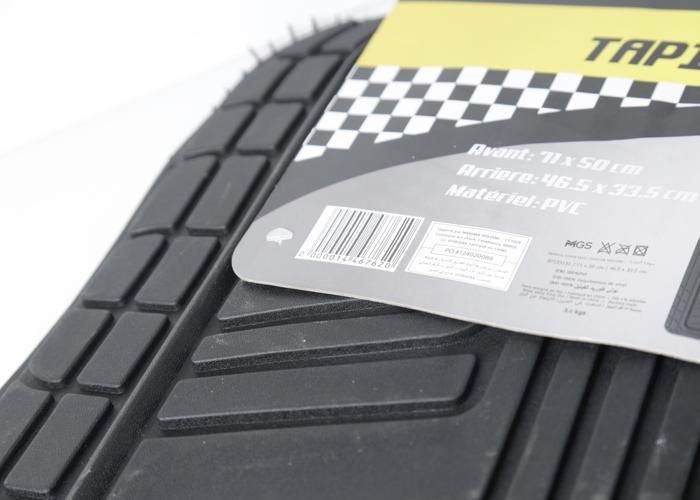 Tapis de voiture - 4 pièces - PVC - Noir - Durable et facile à nettoyer