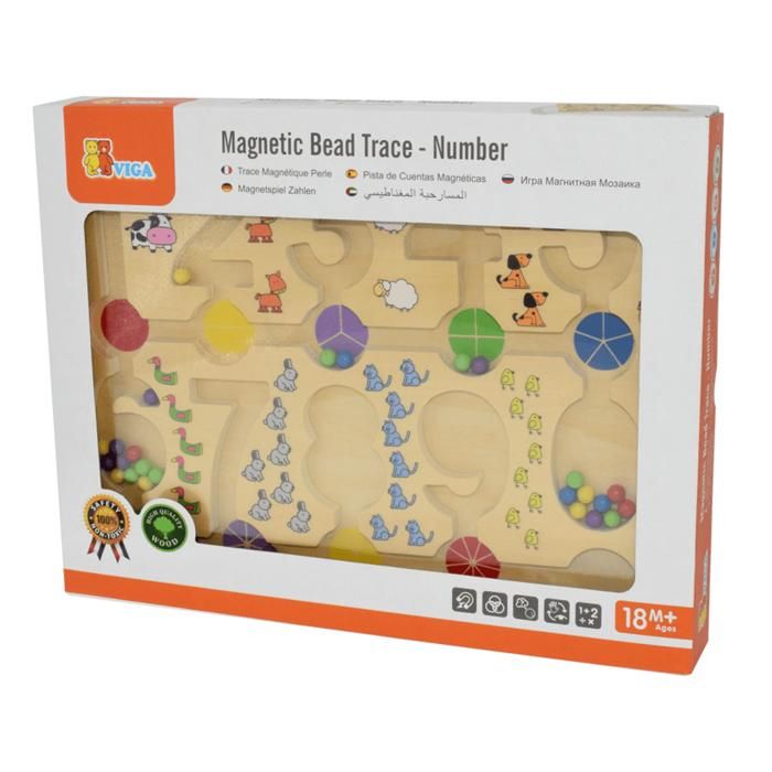 Jouet éducatif - Magnetic Bead Trace - Number - 1 planche en bois - 2 baguettes magnétiques - 18 mois et plus