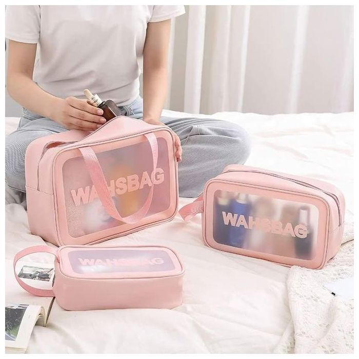 3 Sacs de Maquillage Large Washbag Transparent Trousse De Toilette Transparente Imperméable pour Femme
