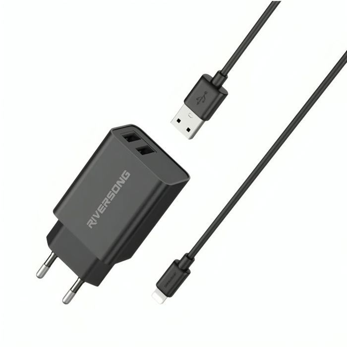 Chargeur Riversong SafeKub D2 Dual Ports USB + Câble USB Vers Lightning