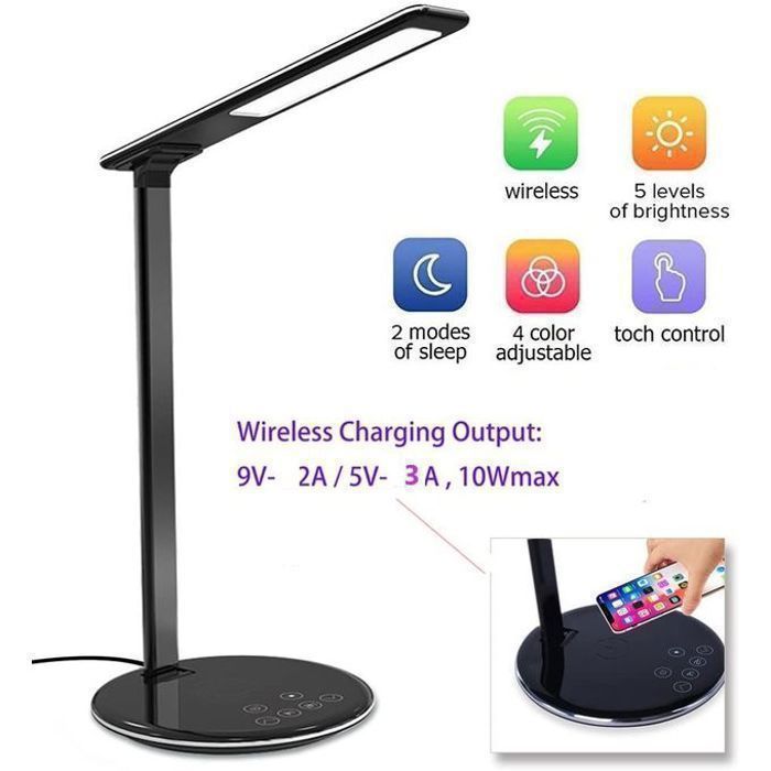 Lampe - CITYTEK - MF01936 - Bureau/chargeur sans fil - Touch control - Noir