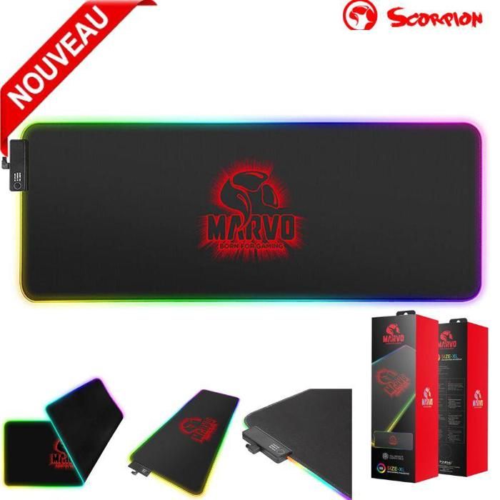 MarvoTapis de souris gaming RGB grande 800 x 305 x 4 mm, antidérapante et étanche G45