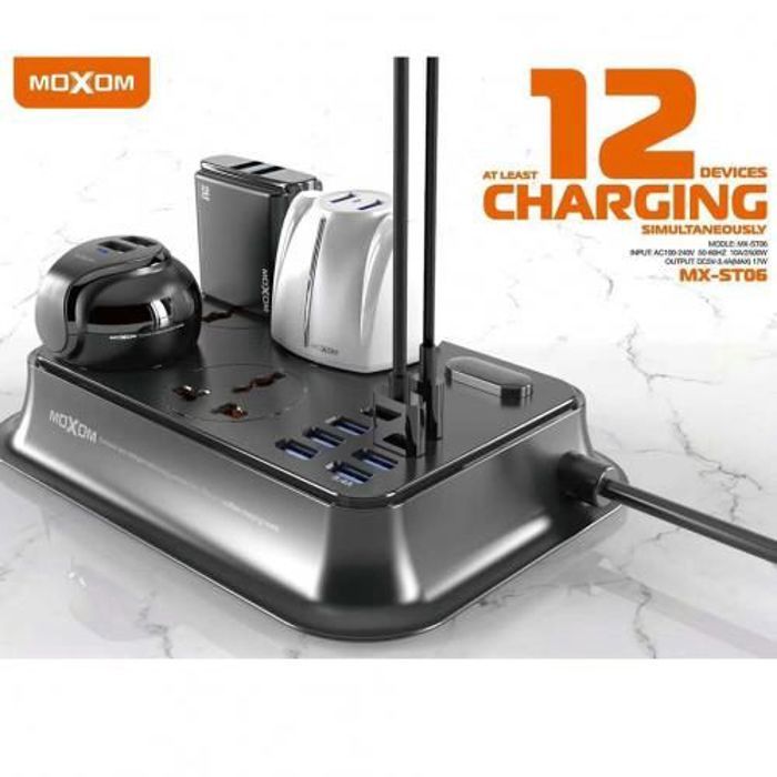 Multiprise - Moxom - 4 Prises - 6 USB - 2 Ports Type C - Charge Rapide 3,5 A
