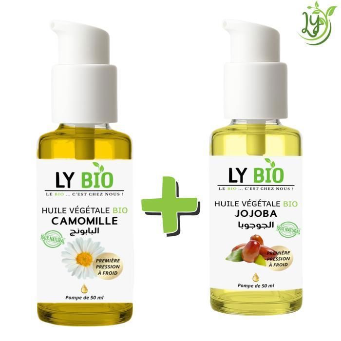Pack d'huiles - LYBIO - HUILE CAMOMILLE 50ML - POMPE - HUILE JOJOBA 50ML - POMPE - Hydratant